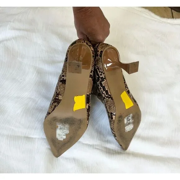 ASOS Design Tan / Brown Snake Animal Print Lace Up Kitten Heel Ankle Boots - Picture 6 of 9